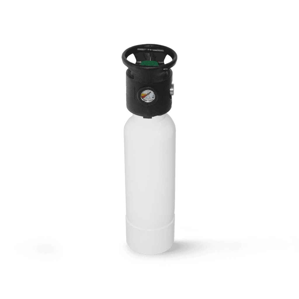 Spencer oxygen tank with integrated pressure reducer and flowmeter