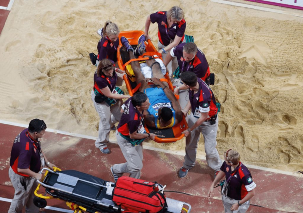 Athlete stretchered out